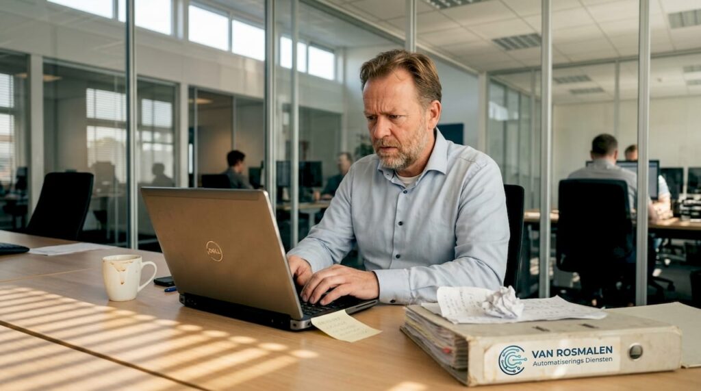 Man zit aan zijn bureau en bekijkt verdachte e-mail